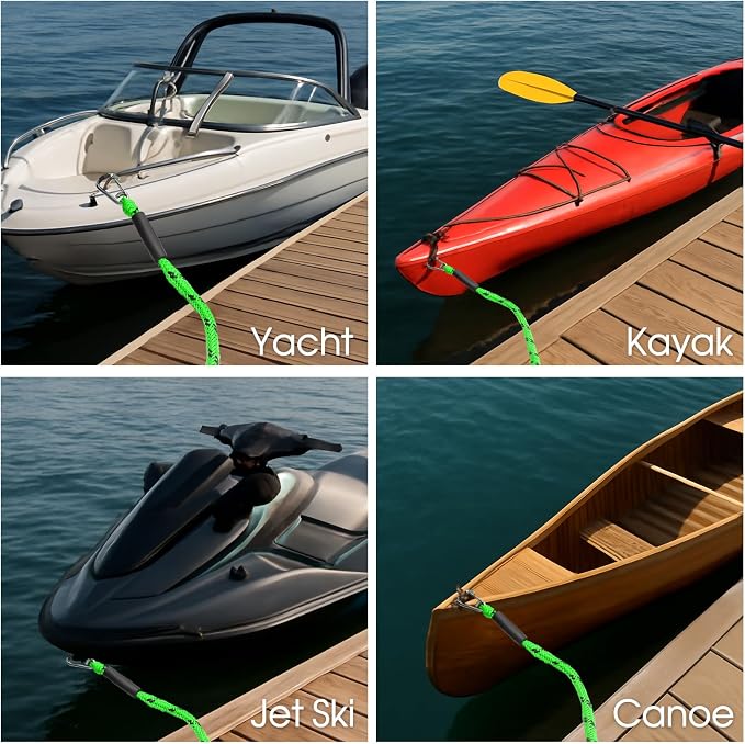 4 Feet Bungee Dock Line with Stainless Steel Clip & Foam Float 2pcs, Mooring Rope for Docking with Built-in Snubber, Ideal Boat Accessories for PWC, Jet Ski, SeaDoo, Kayak, Pontoon, Canoe