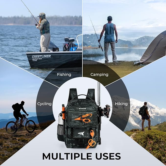 KastKing BaitSpace Fishing Tackle Backpack with Removable Bait Binder,2 Rod Holders Storage Fishing Gear and Equipment