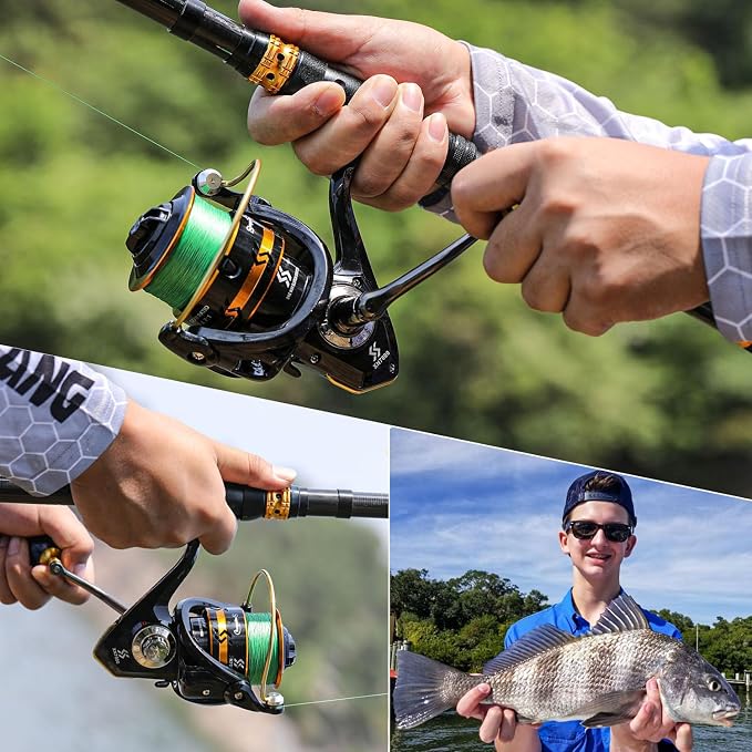 Sougayilang Spinning Reels Light Weight Ultra Smooth Powerful Fishing Reels Red & Blue & Golden