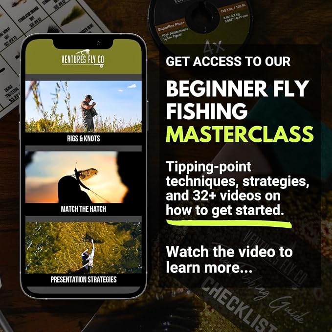 Ventures Fly Co. | Starter Packages | 23 Fly Fishing Accessories Complete Gear Combo | Perfect Beginner Kit | Includes Rod, Reel, Line, Flies, Leader, Tippet, Forceps, Nipper, Floatant & Net