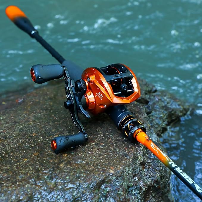 Sougayilang Baitcaster Combo – IM6 Graphite 2-Piece Rod, M/MH Power, Stainless Steel Guides, 6.3:1 Gear Ratio, 18LB Drag for Bass, Walleye, Catfish Travel Combo