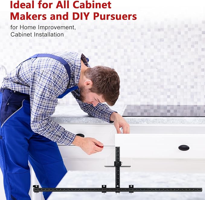 44" Max Cabinet Hardware Jig, with 16" Cabinet Handle Jig and Auto Center Punch, Aluminum Alloy Cabinet Handle Template Drill Guide, Cabinet Pull Jig for Handles/Knobs/Pulls, Drawer/Door