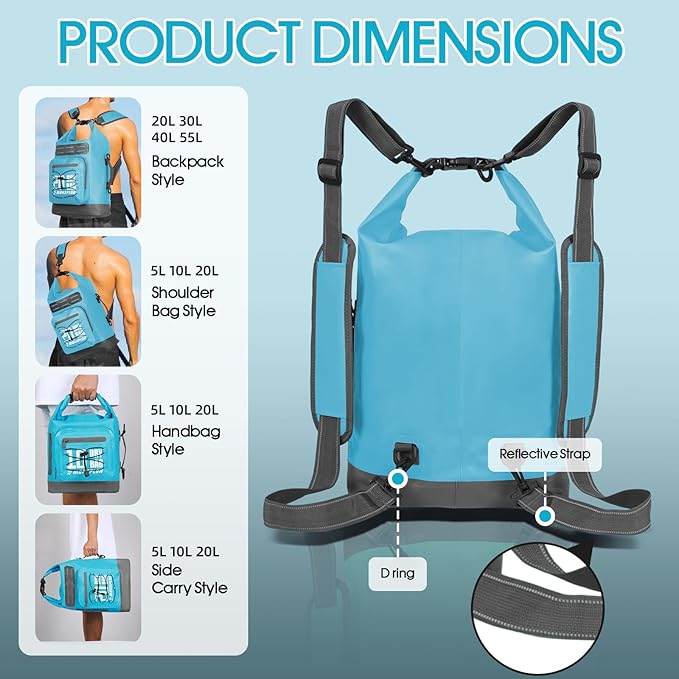 MORXPLOR Dry Bag Waterproof,5L/10L/20L/30L/40L/55L Roll Top Dry Bag Backpack with WaterProof Phone Case for Swim,Kayak