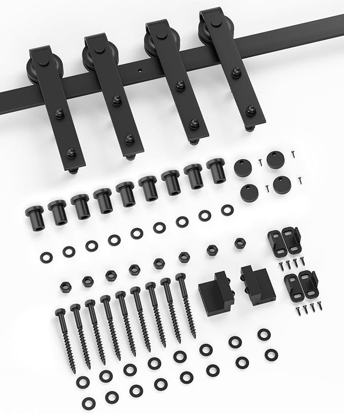 ZEKOO 13 FT Barn Door Hardware Kit for Cabinet Closet, Sliding Door Hardware for Double Barn Door, Heavy Duty Black Barn Door Track with Steel Hanger, Slide Smoothly Quietly, Easy Install