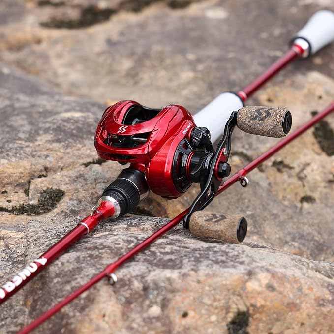 One Bass Spirit Flame Fishing Rod Reel Combo, Spinning & Baitcasting Fishing Pole with Graphite 2Pc Blanks, Stainless Steel Guides