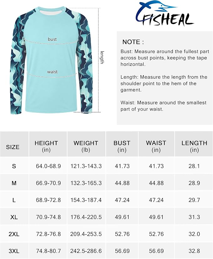 FISHEAL Men's Long Sleeve Fishing Shirts, UPF 50+ Camo Sun Protection Rash Guard, UV Shirt for Swimming Hunting Outdoor