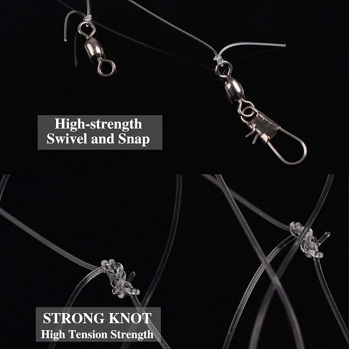 OROOTL Fishing Bait Rigs Saltwater, 6 Packs Surf Fishing Rigs with Sharp Hooks Fish Skin Feather Swivel Snap Glow Saltwater Lures Sea Bass Cod Herring Hook Rig Size 4 6 8