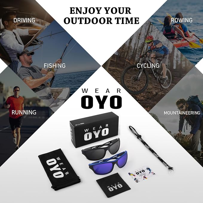 WEAROYO Polarized Sports Sunglasses for Men Women,Fishing Driving Rectangular Goggles UV400 Protection