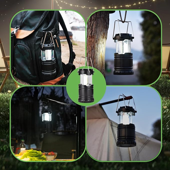 KPKJOO Lantern Collapsible Camping Light, Battery Operated Lanterns LED Super Bright for Power Outages Indoor Emergency Outdoor Camping Hiking Kit (4, COB)