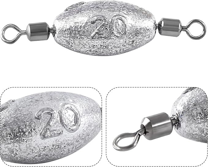 Hitefu Fish Weight Sinkers, Inline Weights Lead Fishing Weights Trolling Sinkers, Egg Sinkers for Bottom Fishing (3/8, 1/2, 3/4oz)