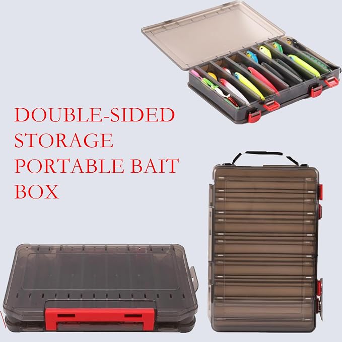 Double Sided Fishing Tackle Box Organizer - Portable Lure Storage Case with Dividers & Trays for Crankbaits, Hooks, Kayak Boat Fishing in Freshwater Saltwater