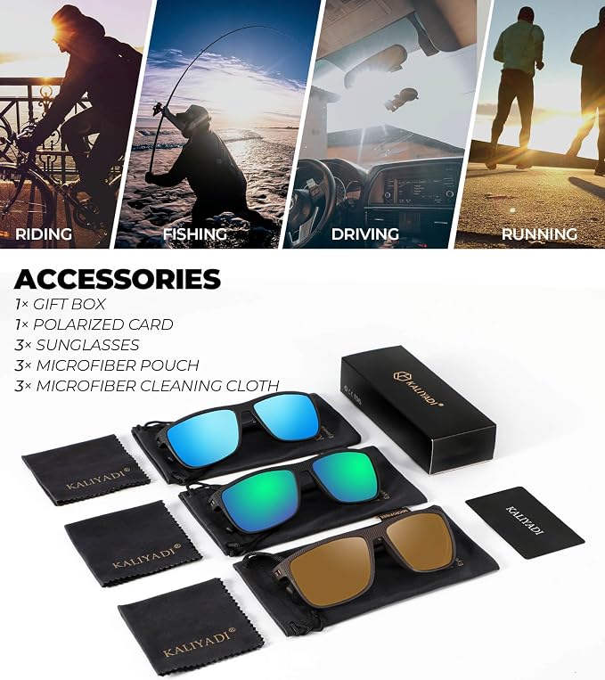 KALIYADI Polarized Sunglasses for Men, Lightweight Sun Glasses with UV Protection for Driving Fishing Golf