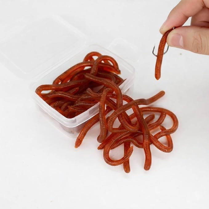 FishBait Soft Plastic Fishing Worms 20pcs/Pack, Lifelike Artificial Bait for Freshwater & Saltwater, Red Color, Reusable Fishing Lures for Bass, Trout, Crappie, 3.1" with Storage Box