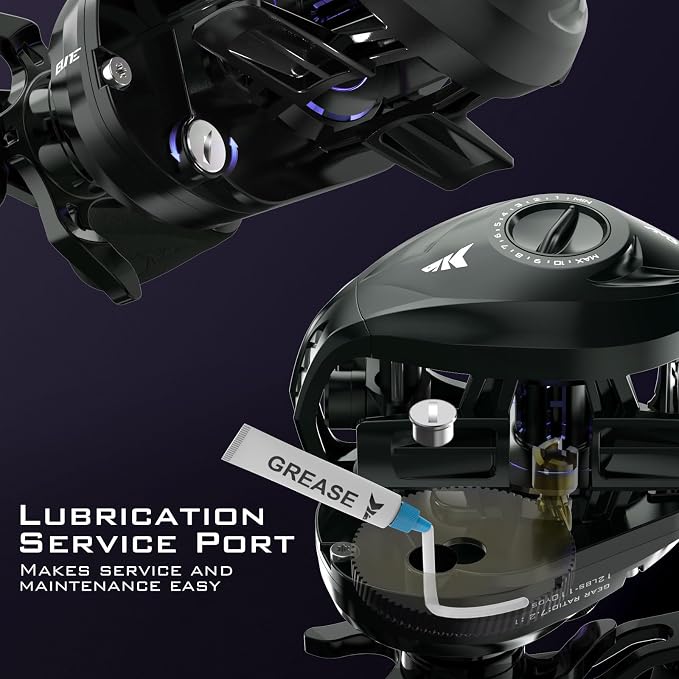 KastKing MegaJaws Elite Baitcasting Fishing Reel, New AutoMag Dual Braking System, Only 6.7oz, 17.64 LBs Carbon Fiber Drag, 11+1 Shielded BB, High Speed 5.4:1 to 9.1:1 Gear Ratios