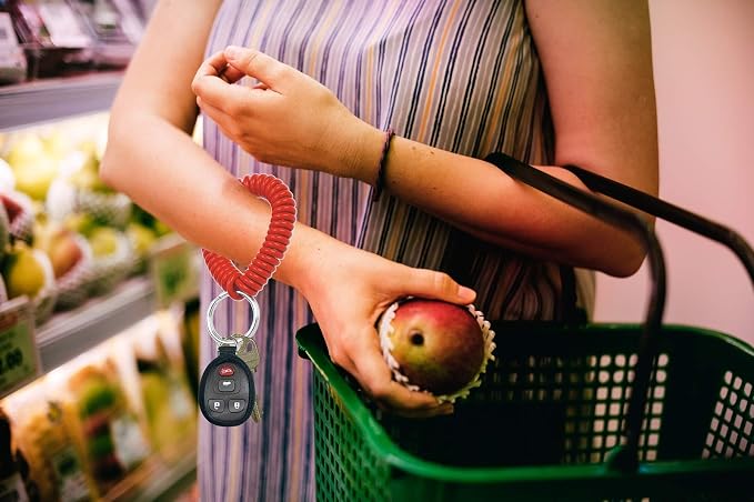 Lucky Line 2” Spiral Wrist Coil with Steel Key Ring, Flexible Wrist Band Key Chain Bracelet, Stretches To 12”, Red, 5 Pack (4107005)