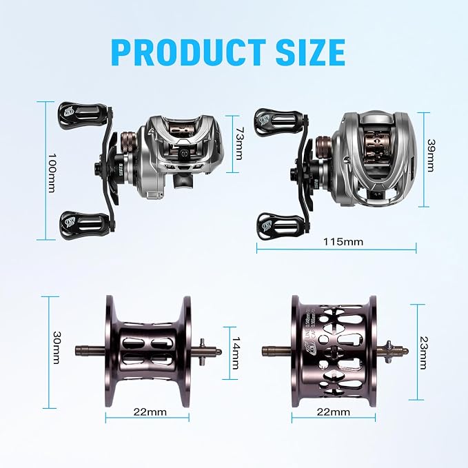 HICC50 Compact Baitcaster Fishing Reels - 4.7oz Ultra Smooth Bait Finesse Casting 30 Magnetic Brake, 7.1:1/8.1:1 Ratio10+1 Double Shield Bearing for Saltwater Freshwater with Dual spools