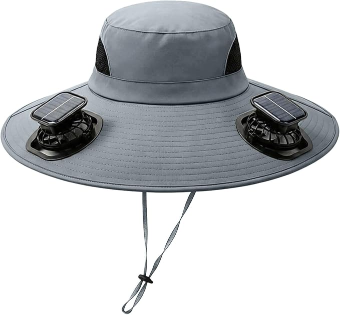 Solar Powered Fan Hat for Men Women Wide Brim Hat with 2 Fans UPF 50+ Outdoor Fishing Beach Sun Hat