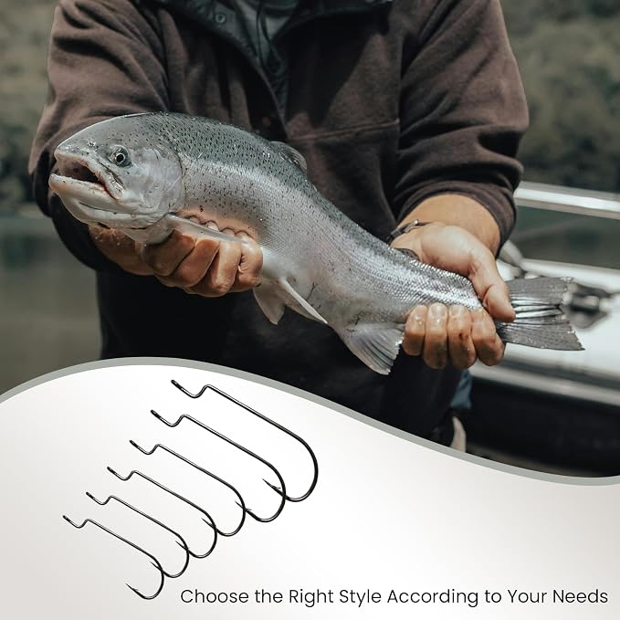 Pristis 25 Pack High Carbon Steel Fishing Hooks, Reinforced EWG Circle Octopus Round Bend 60 Degree Wide Gap Strong Barbed Worm Fish Hook Jig Bait Rig for Saltwater Freshwater Bass Tuna Walleye Trout