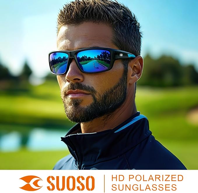 suoso Sports Polarized Sunglasses for Men: Women UV400 Protection Wrap Around Sun Glasses for Golf Fishing Running Driving