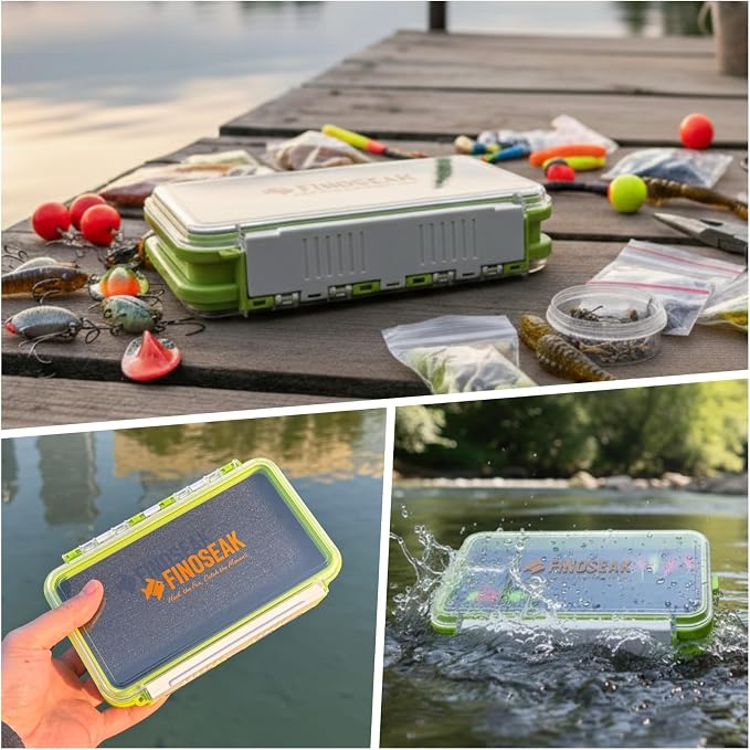 Sturdy Dual Sided Small Tackle Box Organizer, Waterproof Sealed Clear Fishing Tackle Box Tray Storage Case with Slit Foam for Jig Heads-Flies-Spoons-Rigs and Lures (FN0802)