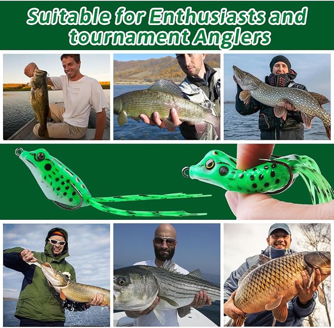 9PCS Frog Lure Kit - Topwater Fishing Lures for Bass, Snakehead & Freshwater Fish | 4.5CM 5G Soft PVC Baits with Weedless Hooks - Perfect for Dense Vegetation | Ideal Lure Set for Anglers inSaltwater