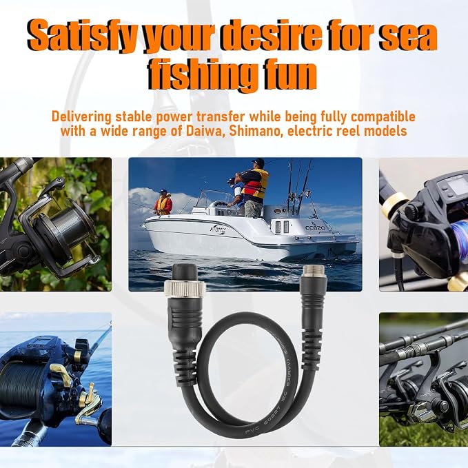 1.5FT Rust-Proof Power Cord Electric Fishing Reel Battery Power Cable 800MJ Electric Winch Power Supply line fit for Daiwa Shimano Fishing Reel Super Air Cord BM LB Prof PrB ProS