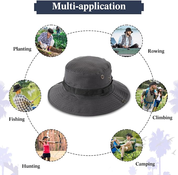 Xtinmee 10 Pcs Bucket Hat Bulk Safari Hat Wide Brim Boonie Hiking Fishing with Chin Strap for Women Men Adult Summer
