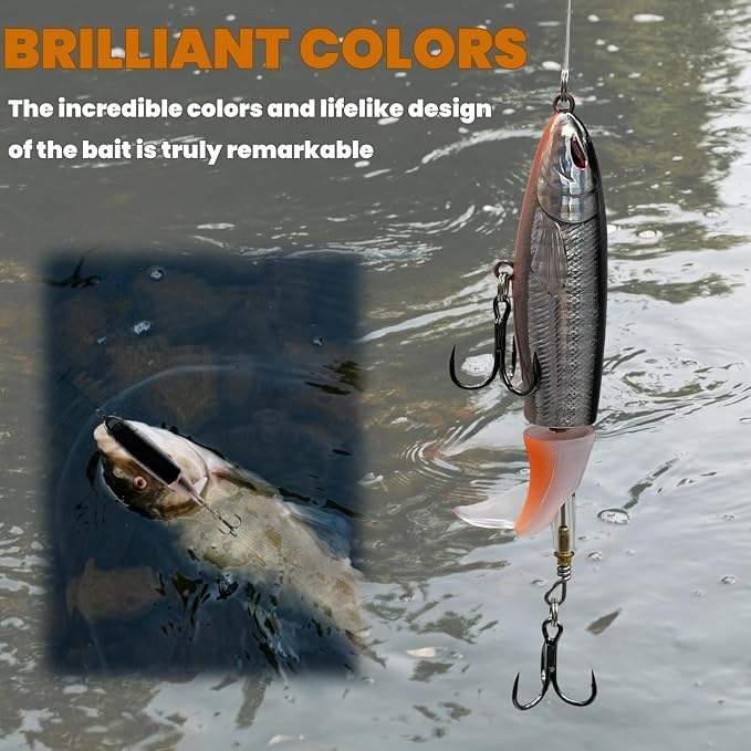 Bestac Topwater Fishing Lures Set Popper Lures for Bass Catfish Pike Perch Bass Lures with Floating Rotating Tail Artificial Hard Bait Multiple Colors