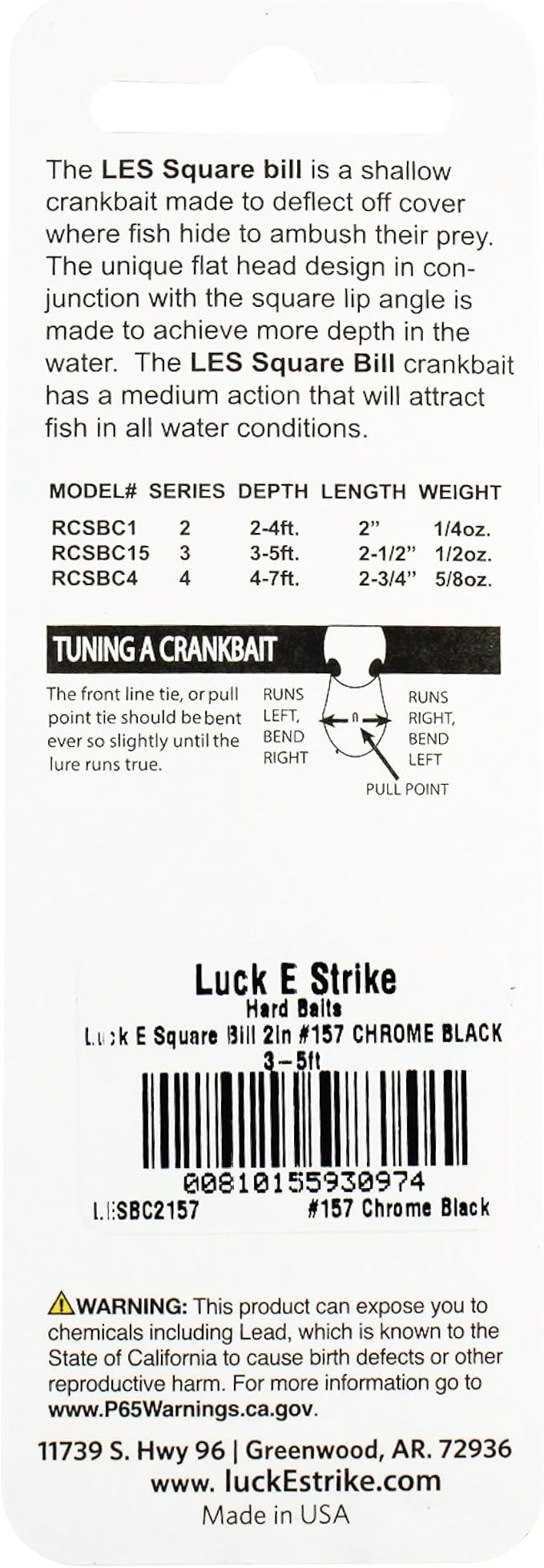 Luck E Strike 2 Inch Square Bill Crankbait, Made in The USA