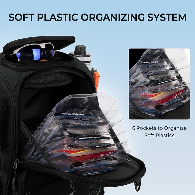 KastKing Bait Boss Fishing Tackle Backpack with Rod Holders-4 Tackle Boxes-Rain Cover,Storage for Fishing Gear