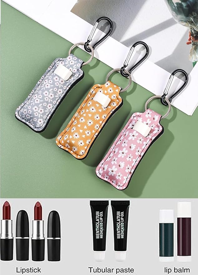 COOKOOKY Keychain Holder for Chapstick Lipstick Lip Gloss Cute Lip Balm Keychain Holder with Clip