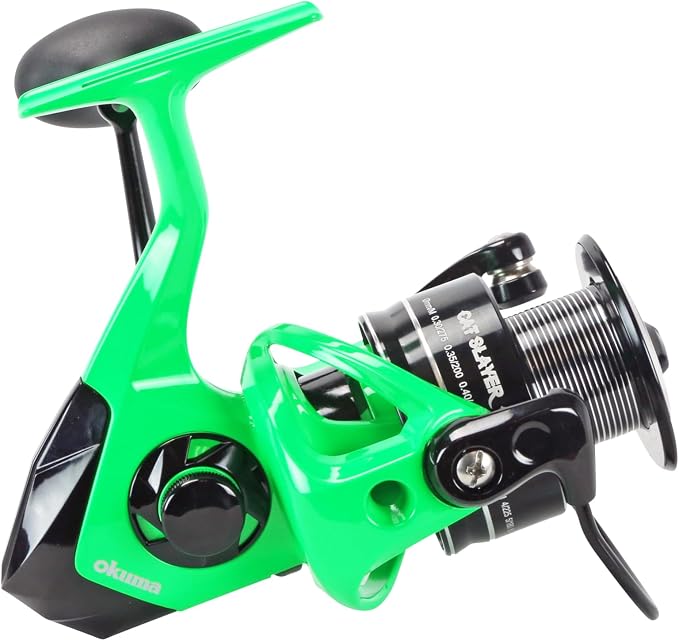 Okuma Cat Slayer Custom Spinning Reel – 6000 Size Catfish Reel with DFD Dual Force Drag, Flite Drive System, UV Reactive Body, Neon Green, CSC-6000NG