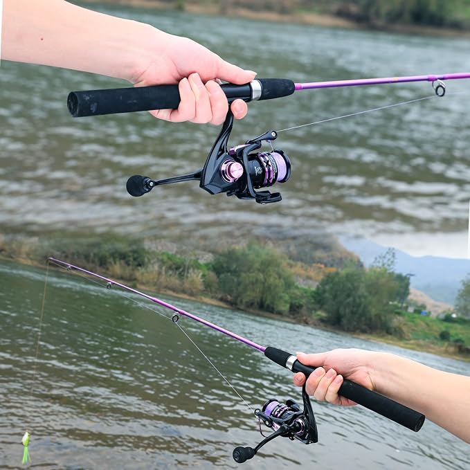 Sougayilang Spinning Reel and 2-Piece Fishing Rod Combo, Durable Graphite & Fiberglass Rod, Split-Grip Cork Handle,Right/Left Handle Position