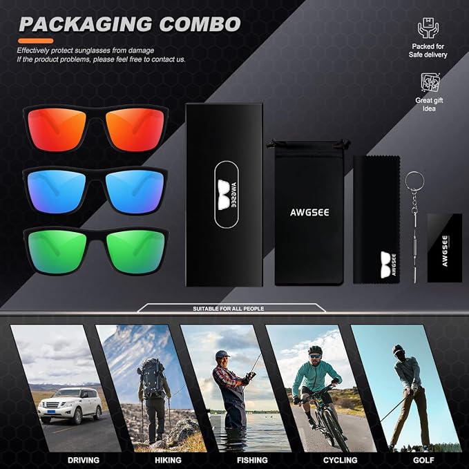 Polarized Sunglasses for Men, UV Protection Lightweight Sun Glasses for Driving Fishing Golf