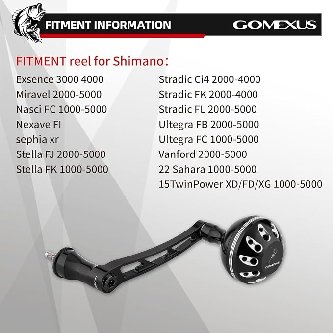 GOMEXUS Power Handle for Shimano Stradic FL FM Stella Vanford Vanquish Nasci Twinpower 1000-5000 Spinning Reel Replacement Crank