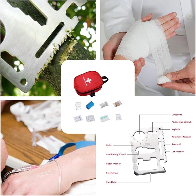 Waterproof First Aid Kit with Laminate Bags - Emergency Medical Kit for Hiking, Backpacking, Camping, Travel, Car, Cycling - Home & Work First Aid Preparedness, Red