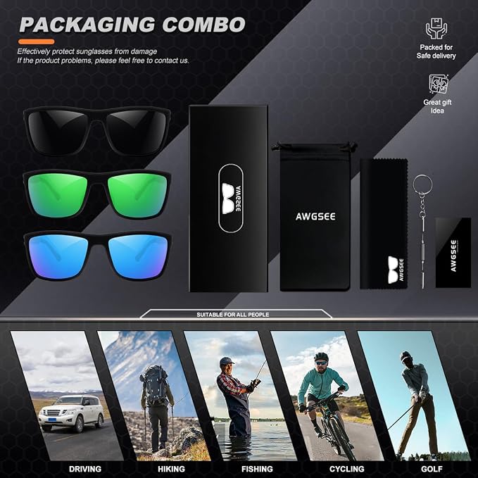 Polarized Sunglasses for Men, UV Protection Lightweight Sun Glasses for Driving Fishing Golf
