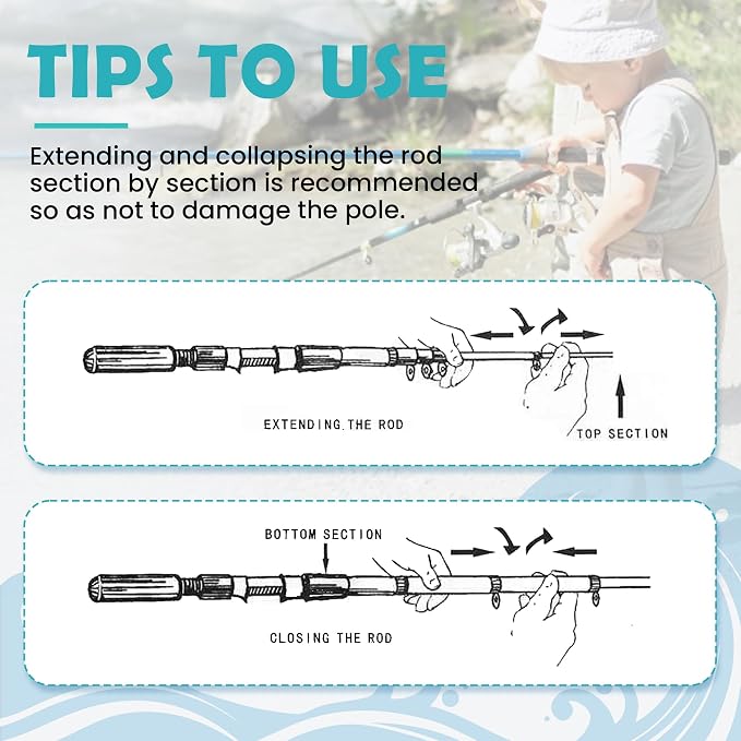 Kids Fishing Pole, Portable Telescopic Kids Fishing Poles for Boys Girls Youth, Fishing Rod and Reel Combo