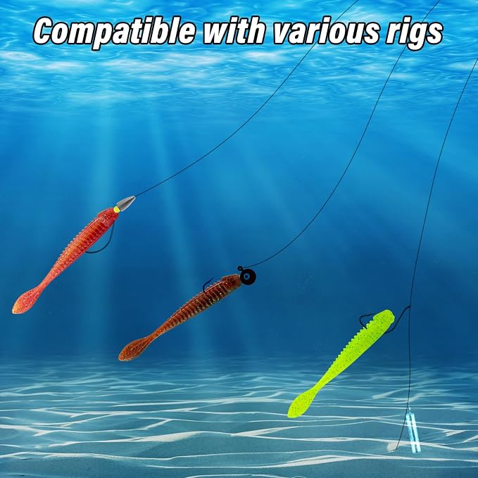 Dr.Fish 20 Pack Soft Worm Fishing Lures Flat Tail Soft Plastic Bass Fishing Bait Drop Shot Bait Freshwater Crappie Walleye Panfish