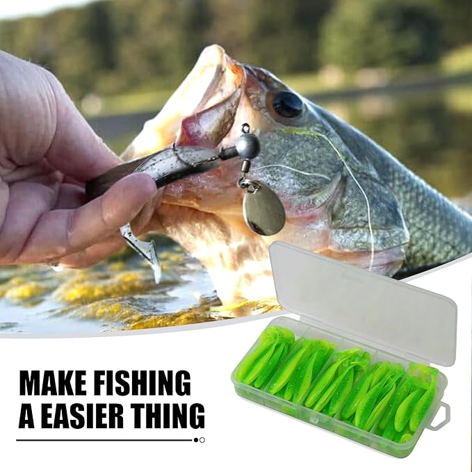 MAFIMOEA 50 Pcs Soft Fishing Lures Plastic Paddle Tail Swim Baits Kit for Bass Trout Walleye Crappie 5 Mixed Colors Fishing Soft Plastic Lure Kit 5.5CM
