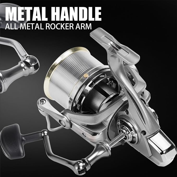 Heavy Duty Spinning Reel Metal Body with CNC Machined Spool 55LB Max Drag 8/10+1 BB Ultra Smooth 4.1/4.6/4.8:1 High Speed Gear Ratio Saltwater Freshwater Fishing Reel for 8000 to 16000 Series