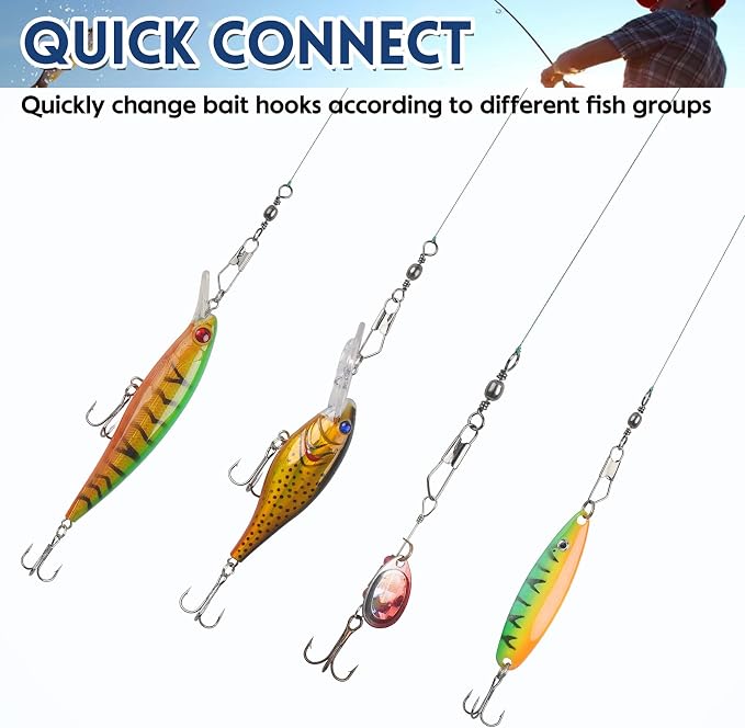 Fishing Swivels Snap Swivels, Barrel Swivels with Safety Snaps High Strength Solid Rings Fishing Swivels Freshwater Saltwater Snap Connector