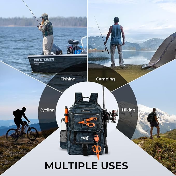 KastKing BaitSpace Fishing Tackle Backpack with Removable Bait Binder,2 Rod Holders Storage Fishing Gear and Equipment