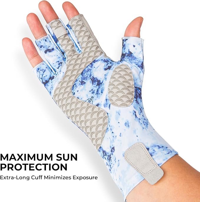 KastKing La Sal Fishing Gloves UPF50+ Sun Gloves UV Protection Fingerless Gloves Men Women for Outdoor, Kayaking, Rowing, Paddling, Canoeing, Hunting