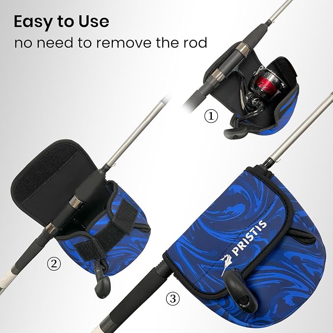 Pristis Spinning Reel Cover, Protective Pouch Bag made of 3mm Thick Impact Resistant Neoprene, Soft Adjustable Fishing Storage Protection Sleeve Case Accessory Gear for 1000-2000 series, size: S