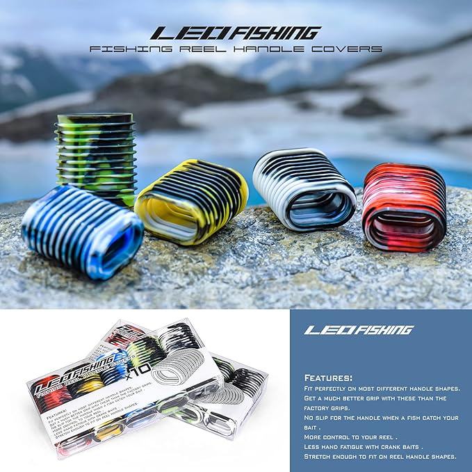 LEO 10pcs Rubber Fishing Reel Handle Grip Cover Non-Slip Baitcaster Knob Sleeve 5 Pairs in Pack 5 Colors (5 Mix Colors)