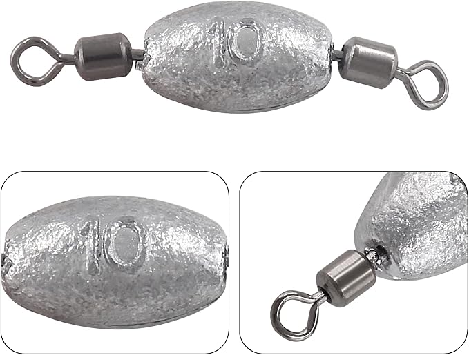 Hitefu Fish Weight Sinkers, Inline Weights Lead Fishing Weights Trolling Sinkers, Egg Sinkers for Bottom Fishing (3/8, 1/2, 3/4oz)