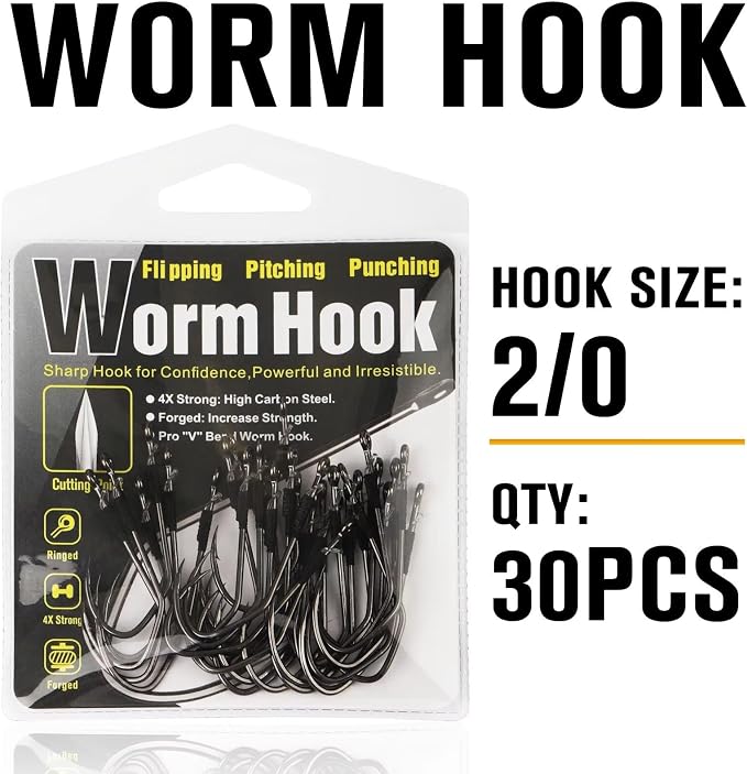Dovesun Weedless Worm Hooks Wacky Rig Hooks Texas Rig Hooks 30PCS Professional V Bass Fishing Hooks for Freshwater Saltwater 1/0 2/0 3/0