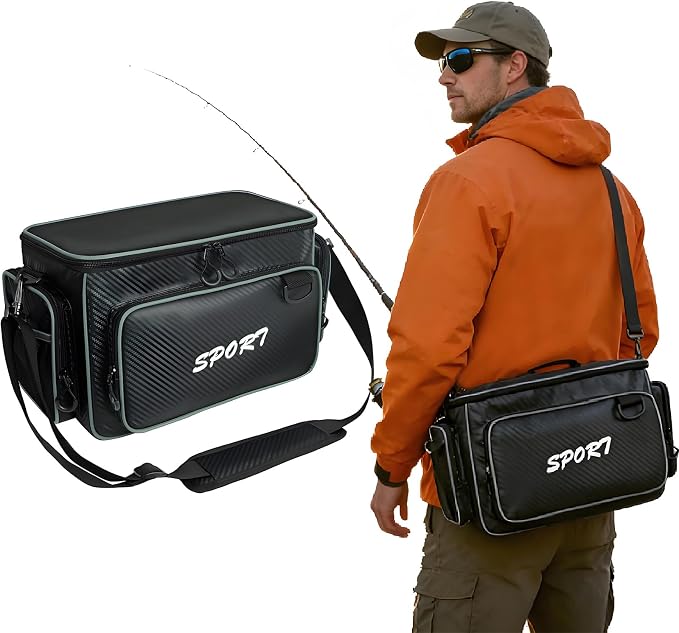 Fishing Tackle Bags - Saltwater & Freshwater Fishing Bags - Waterproof, Padded Shoulder Strap - Gear Storage