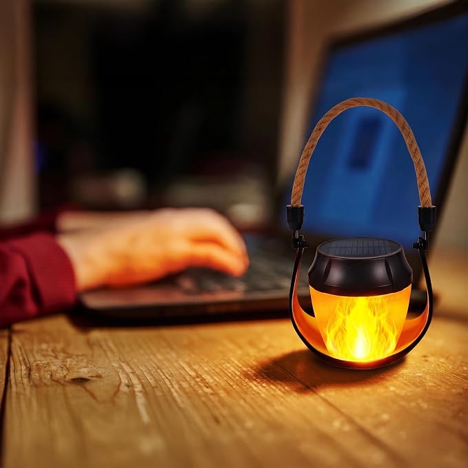 Toodour 2 Pack Hanging Solar Lantern Outdoor - Solar Lantern with Flickering Flame, Waterproof Hanging Lights for Camping, Patio, Deck, Yard, Path, Outdoor Decorations